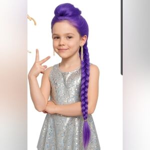 Kids Long Purple Braided Costume Hair Extension K Pop Demon Hunters